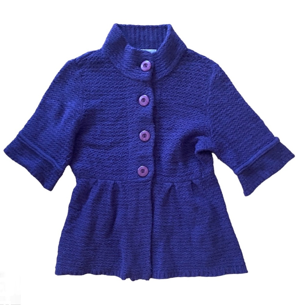 Dressbarn Women Cardigan Purple Sweater Small Cozy Winter Short Sleeve Knit top